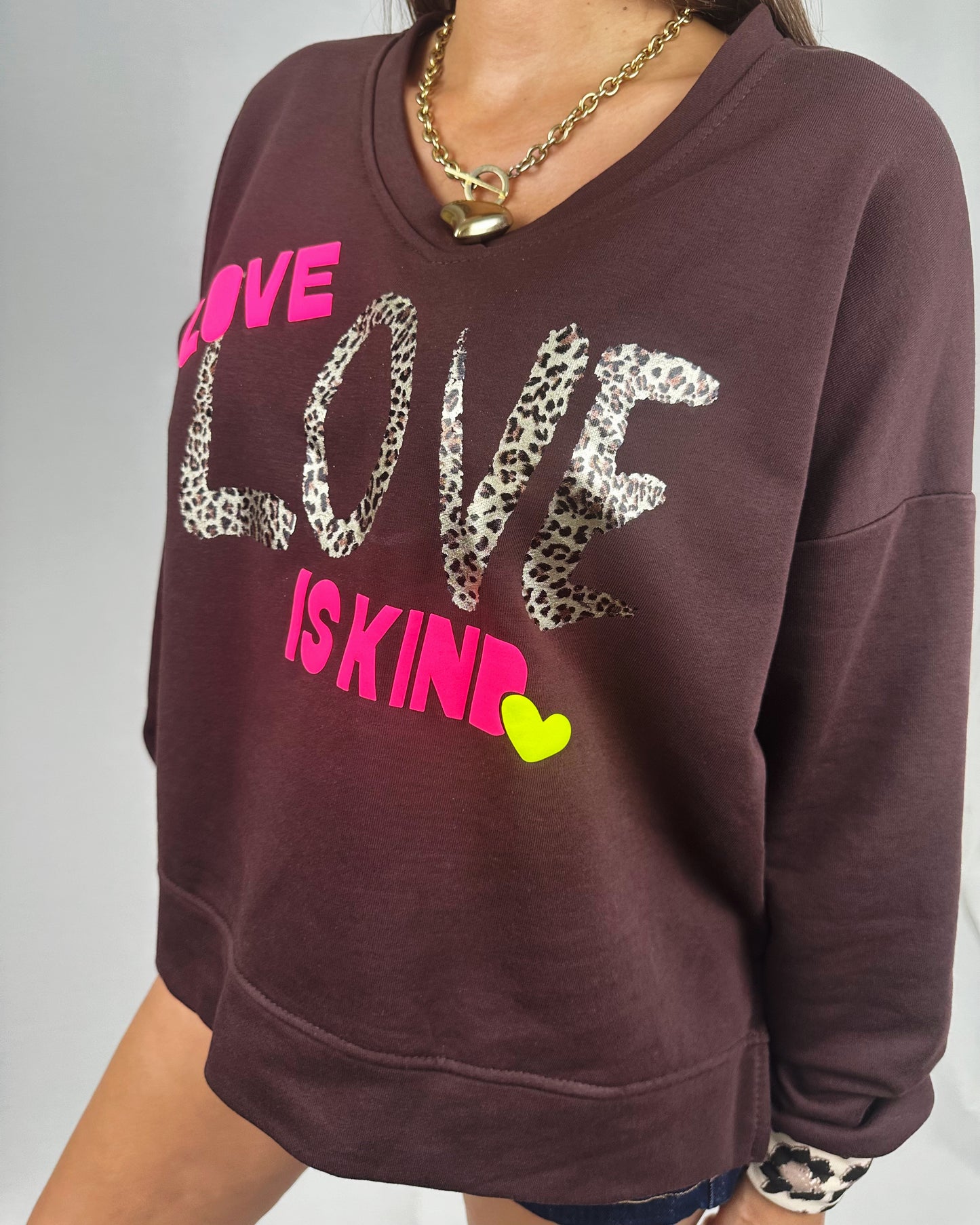 SUDADERA LOVE FLÚOR MARRÓN