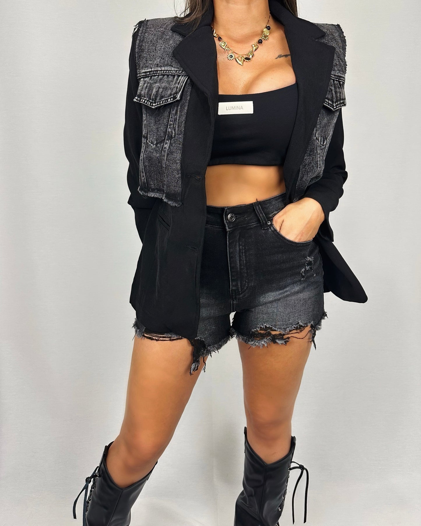 SHORT DENIM NEGRO