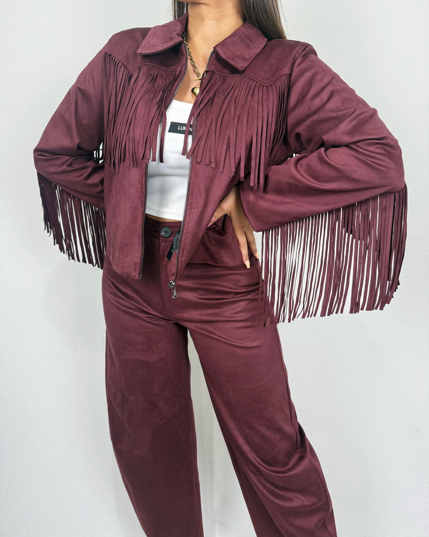 CHAQUETA FLECOS BURDEOS LUM