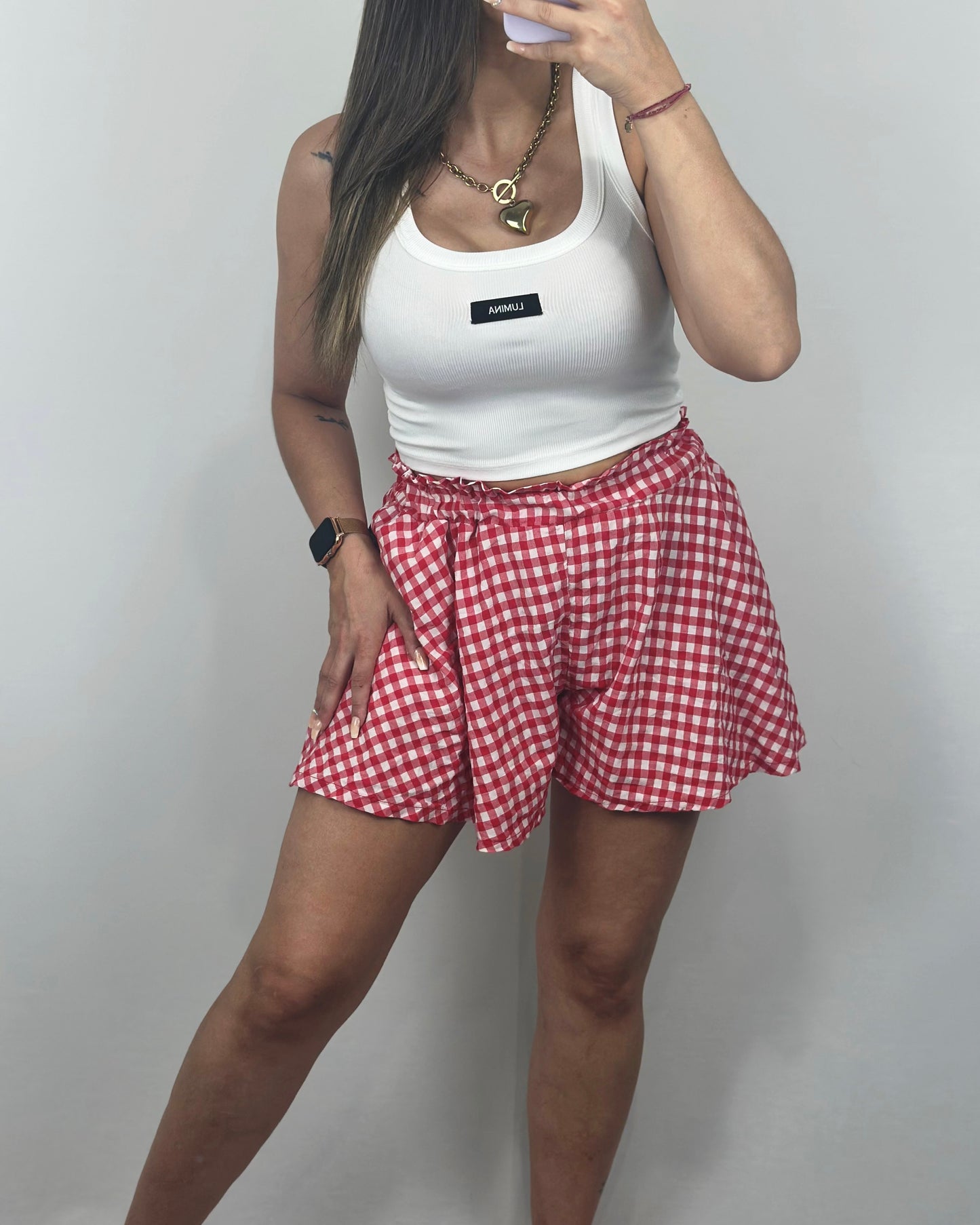 SHORT VICHY ROJO