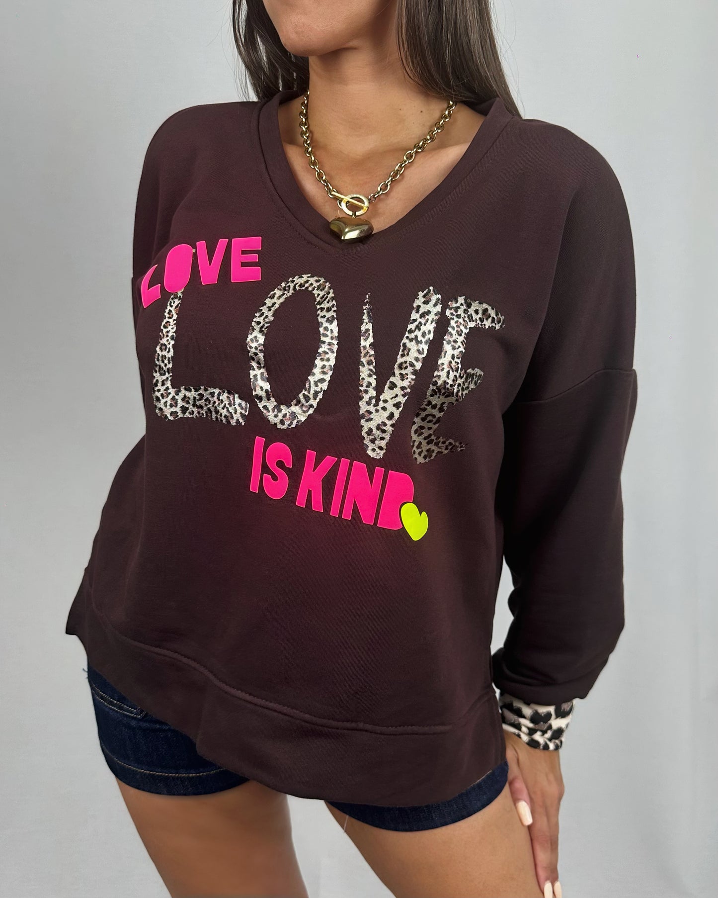 SUDADERA LOVE FLÚOR MARRÓN