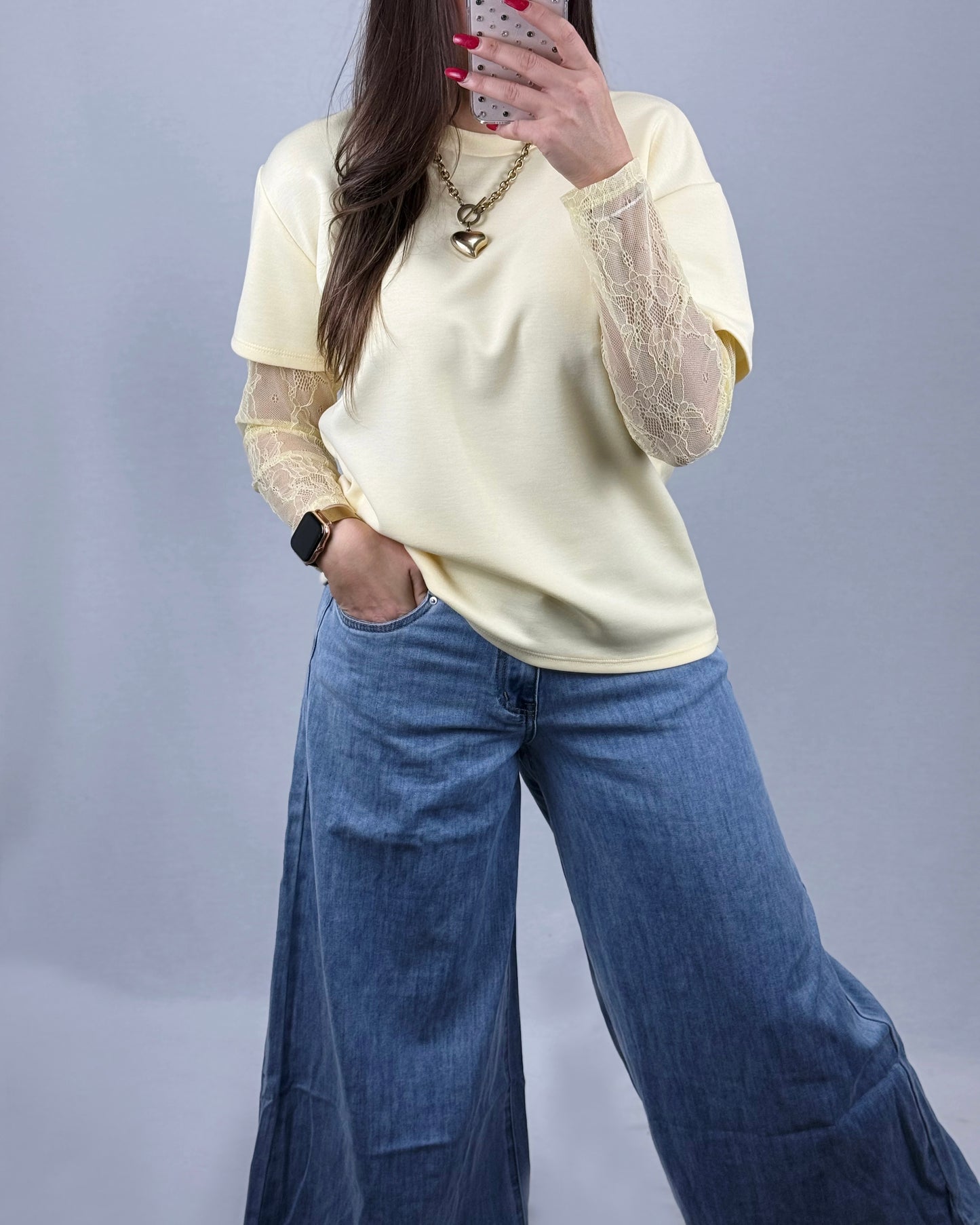 CAMISETA YELLOW ENCAJE