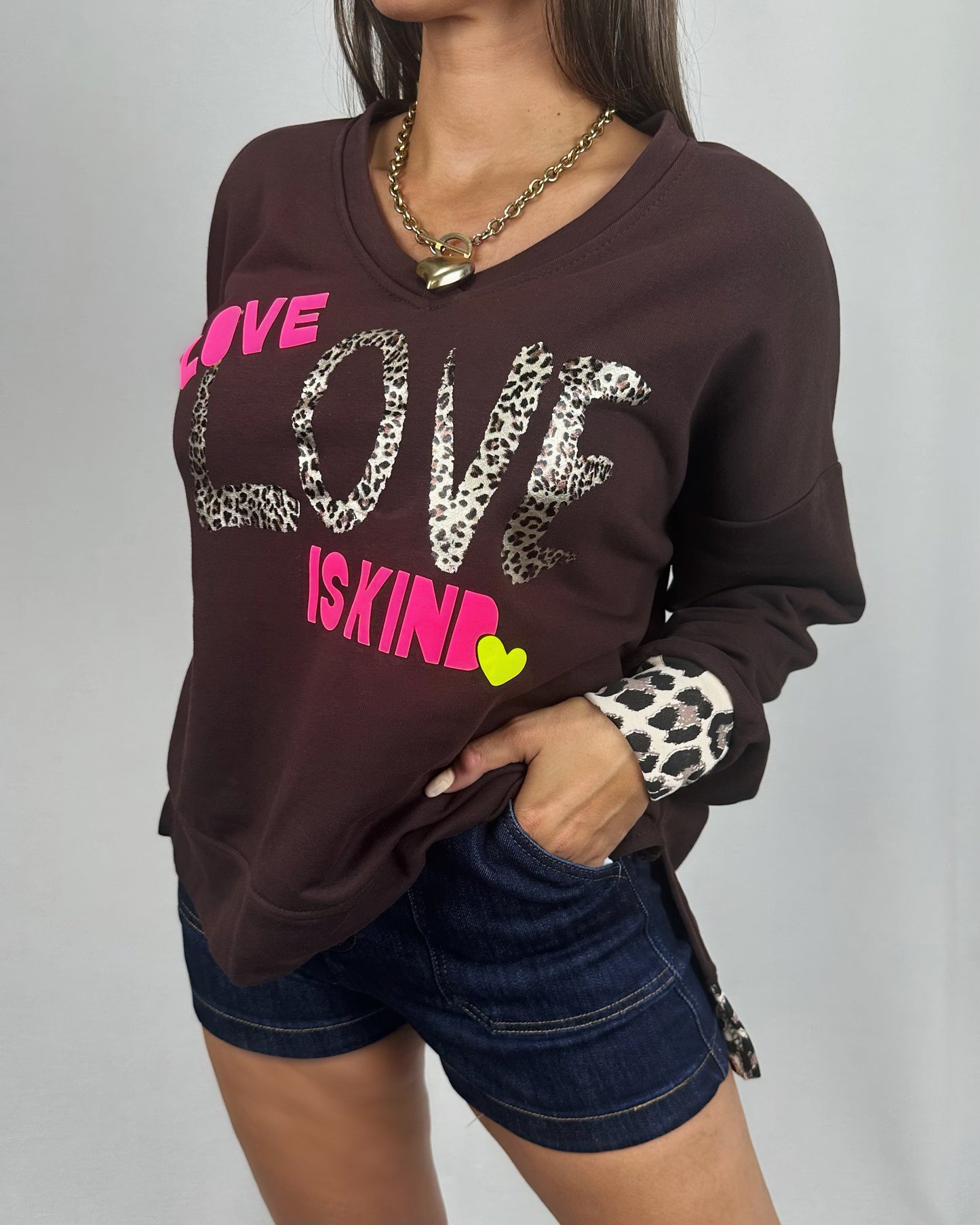 SUDADERA LOVE FLÚOR MARRÓN