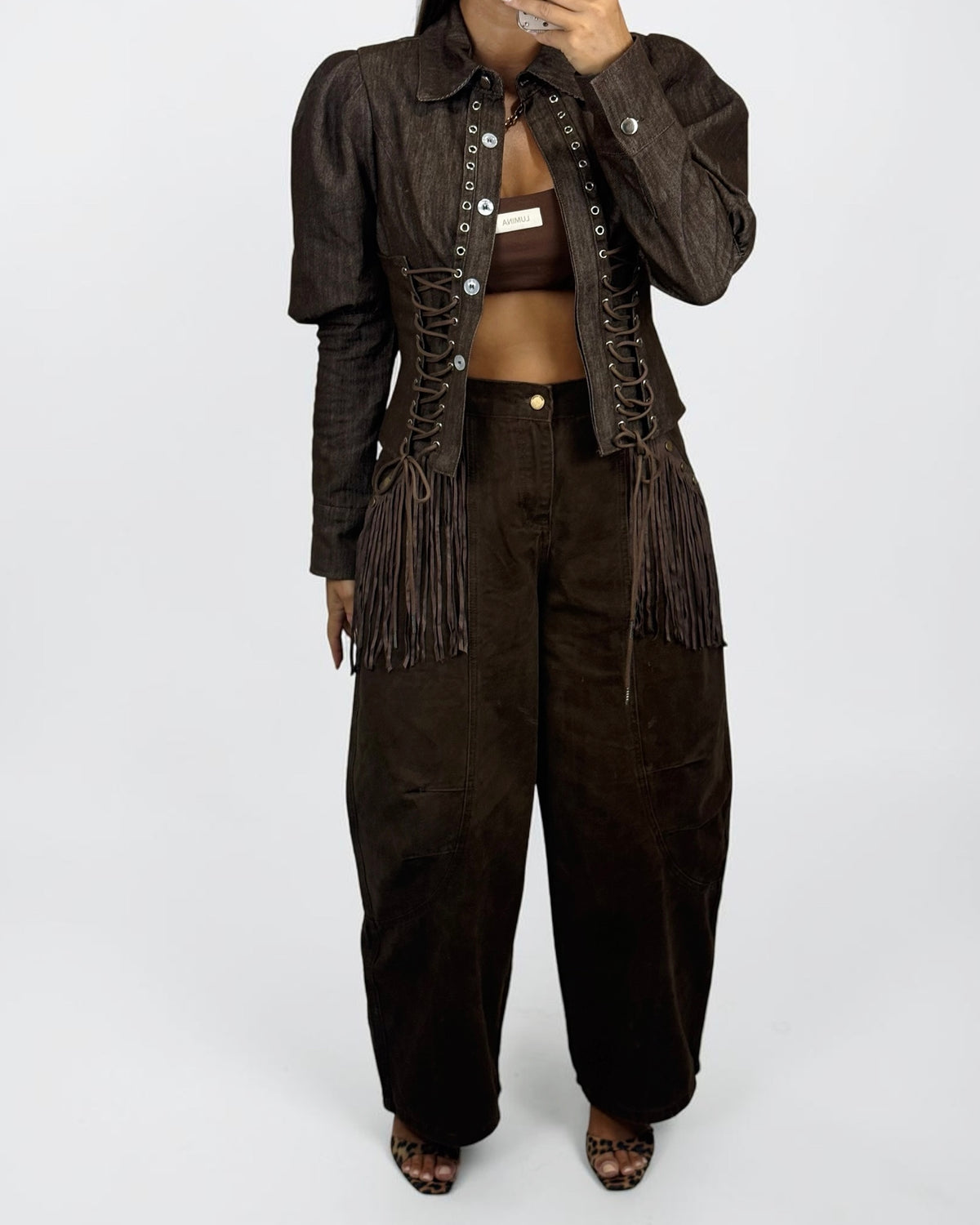 CHAQUETA DENIM CORSET BROWN