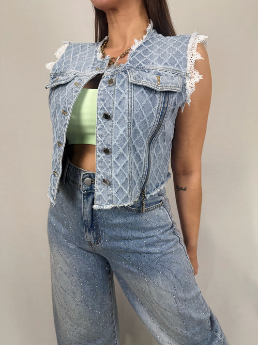 CHALECO DENIM ENCAJE