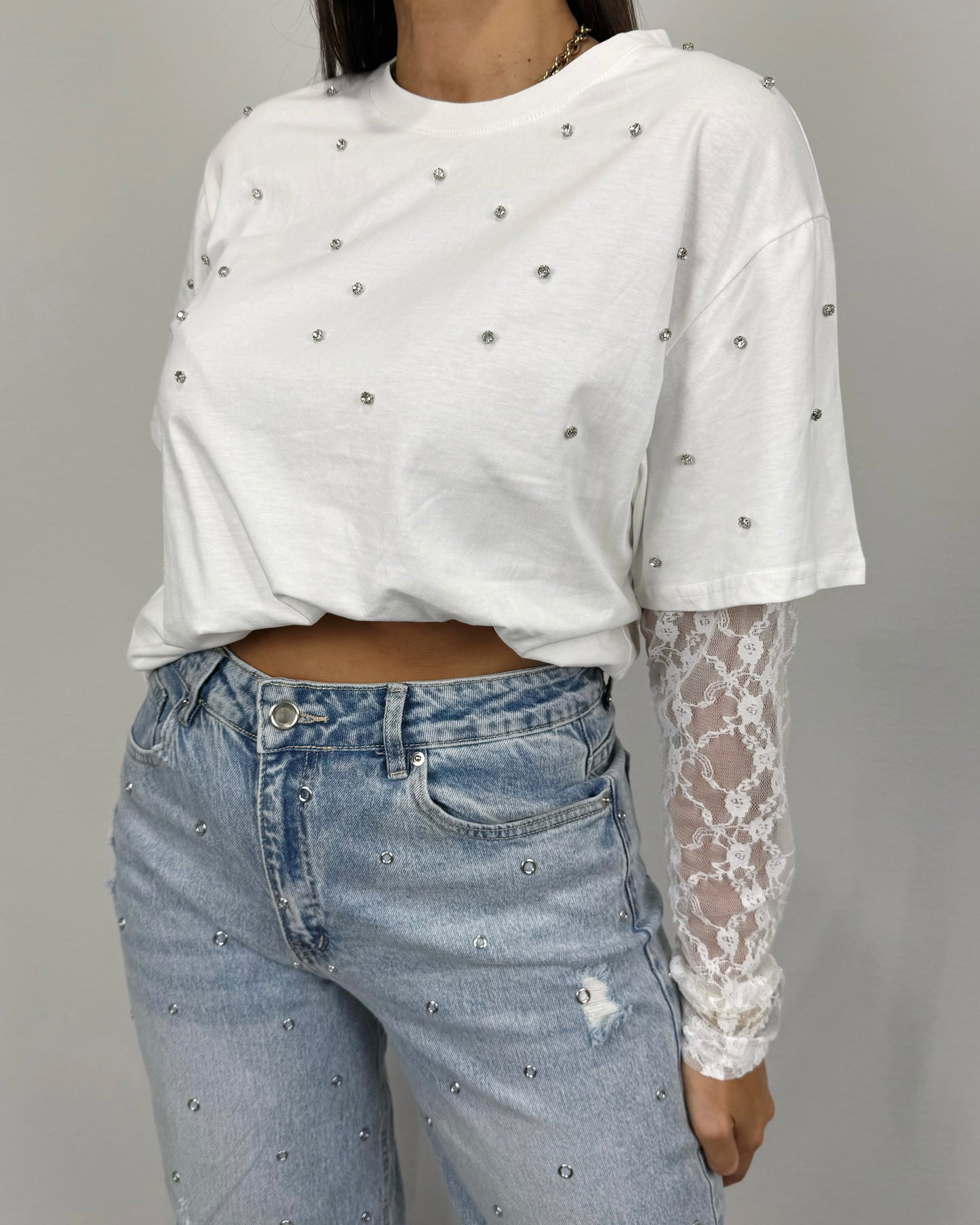 CAMISETA ENCAJE STRASS