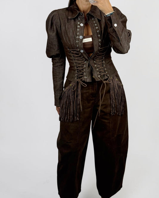 CHAQUETA DENIM CORSET BROWN
