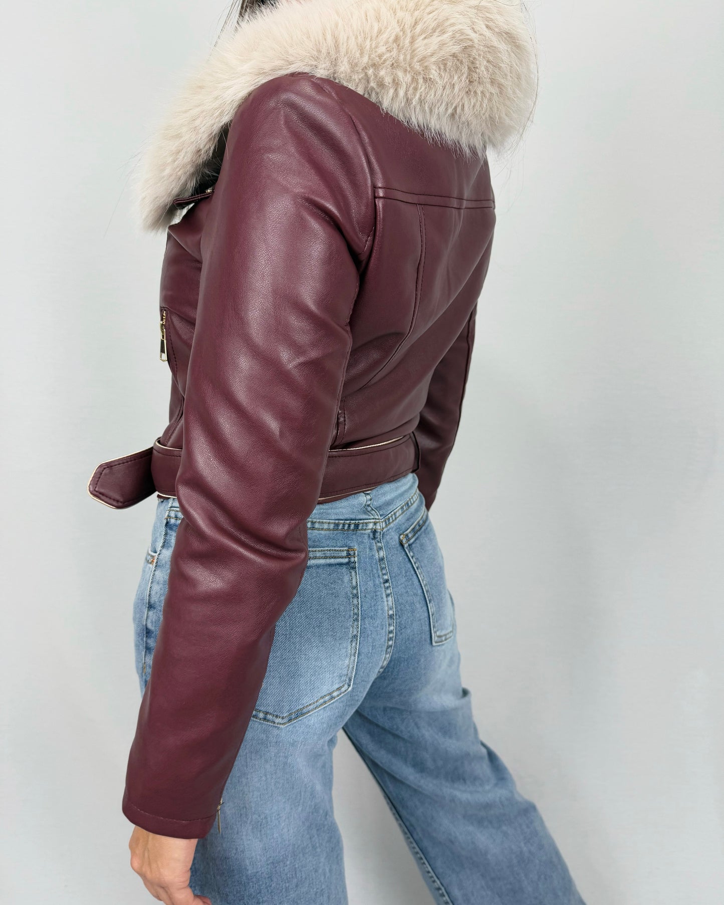 CHAQUETA POLIPIEL PELO BURDEOS