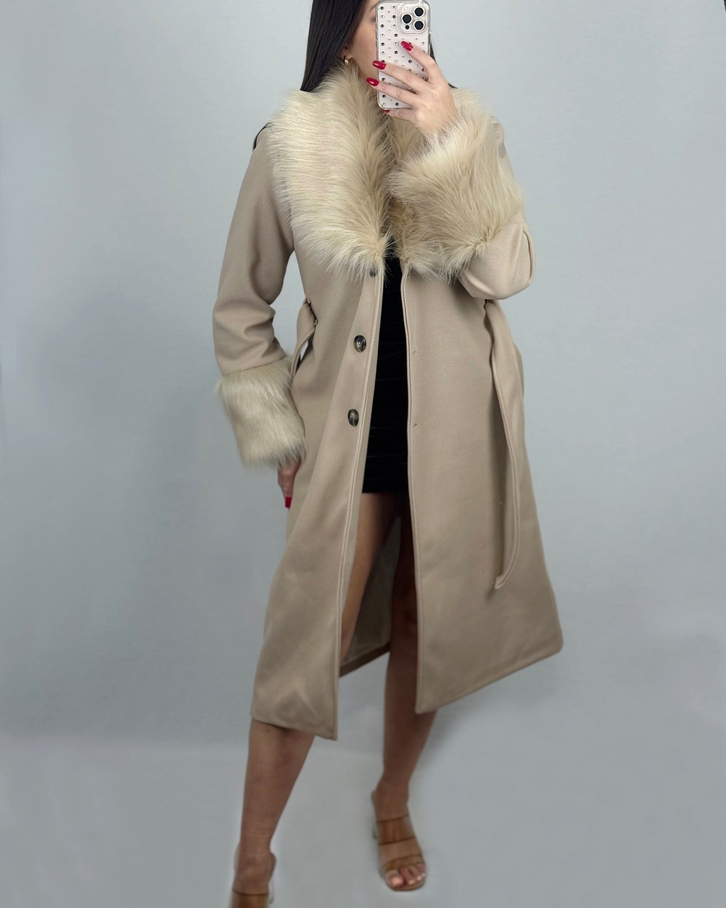 ABRIGO PAÑO PELO BEIGE