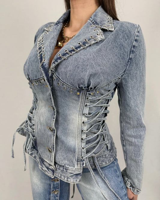 CHAQUETA DENIM CORSET CADENAS