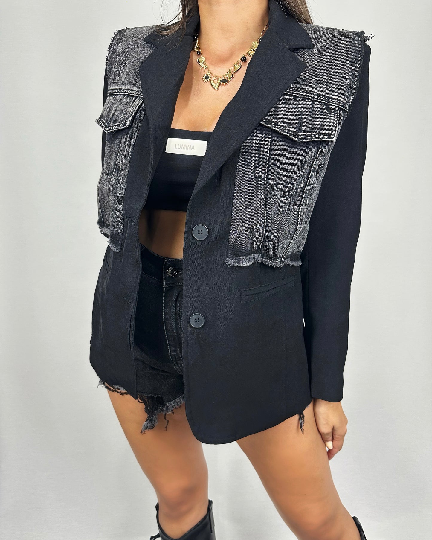 BLAZER COMBINADA NEGRA