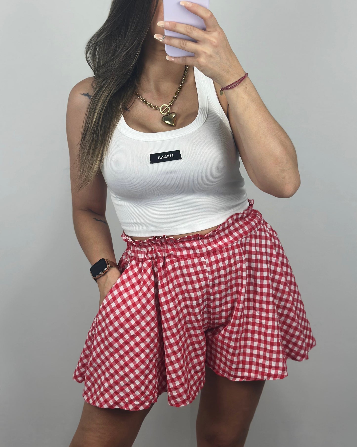 SHORT VICHY ROJO