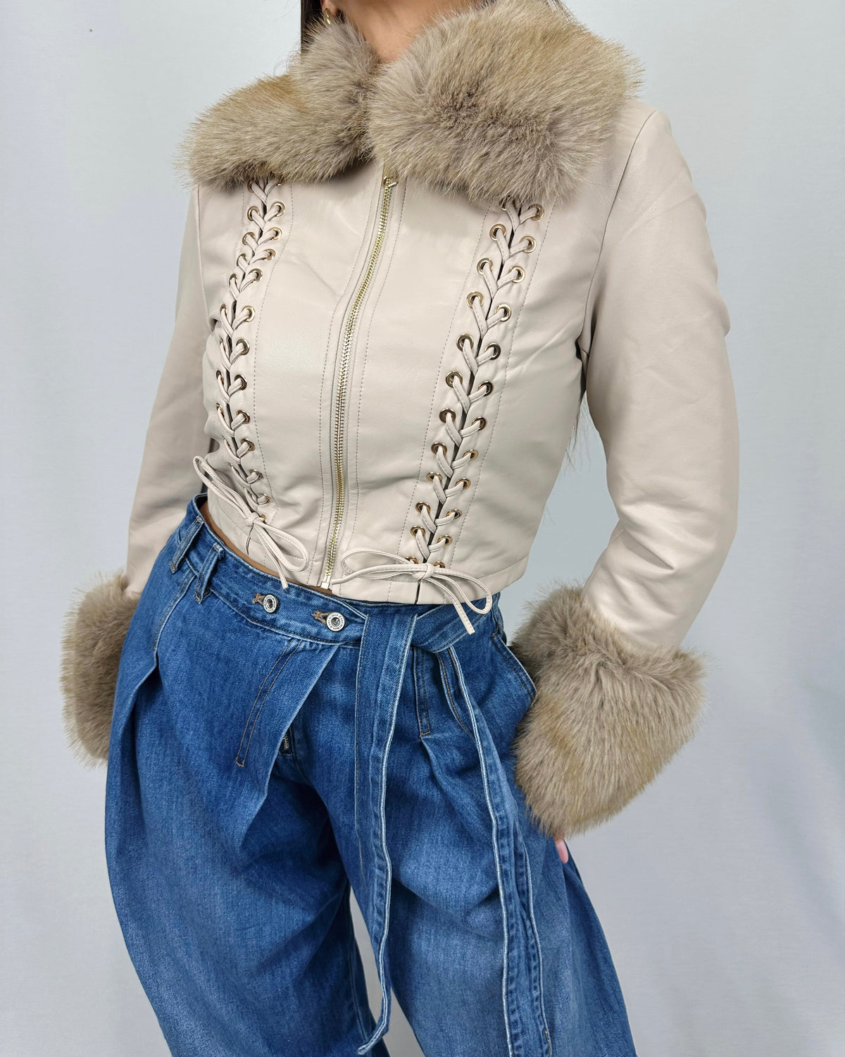 CHAQUETA POLIPIEL CREAM