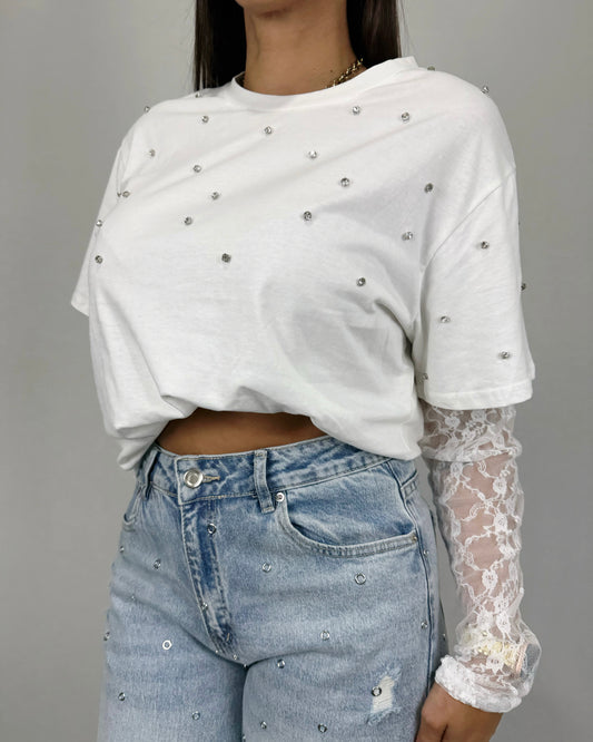 CAMISETA ENCAJE STRASS
