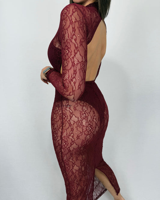 VESTIDO ENCAJE BURDEOS