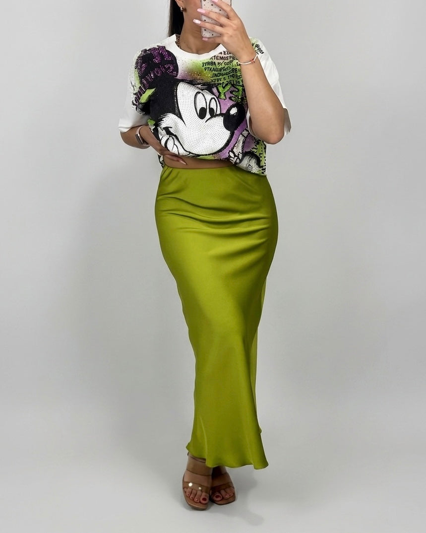 FALDA SATÉN VERDE