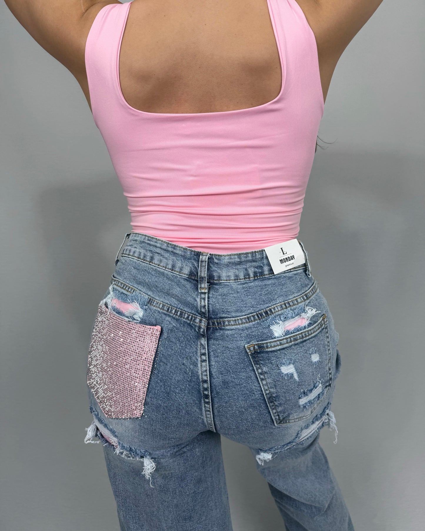 PANTALÓN DENIM STRASS PINK