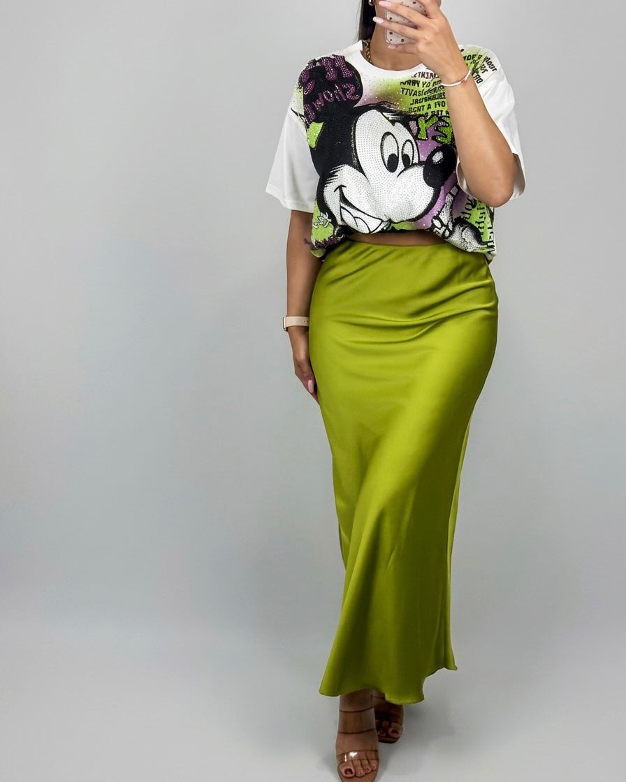 FALDA SATÉN VERDE