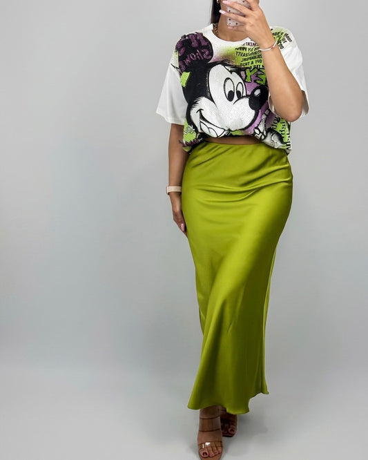 FALDA SATÉN VERDE