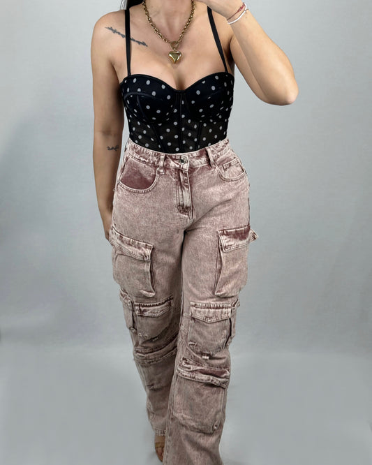 PANTALÓN CARGO DESGAS BURDEOS