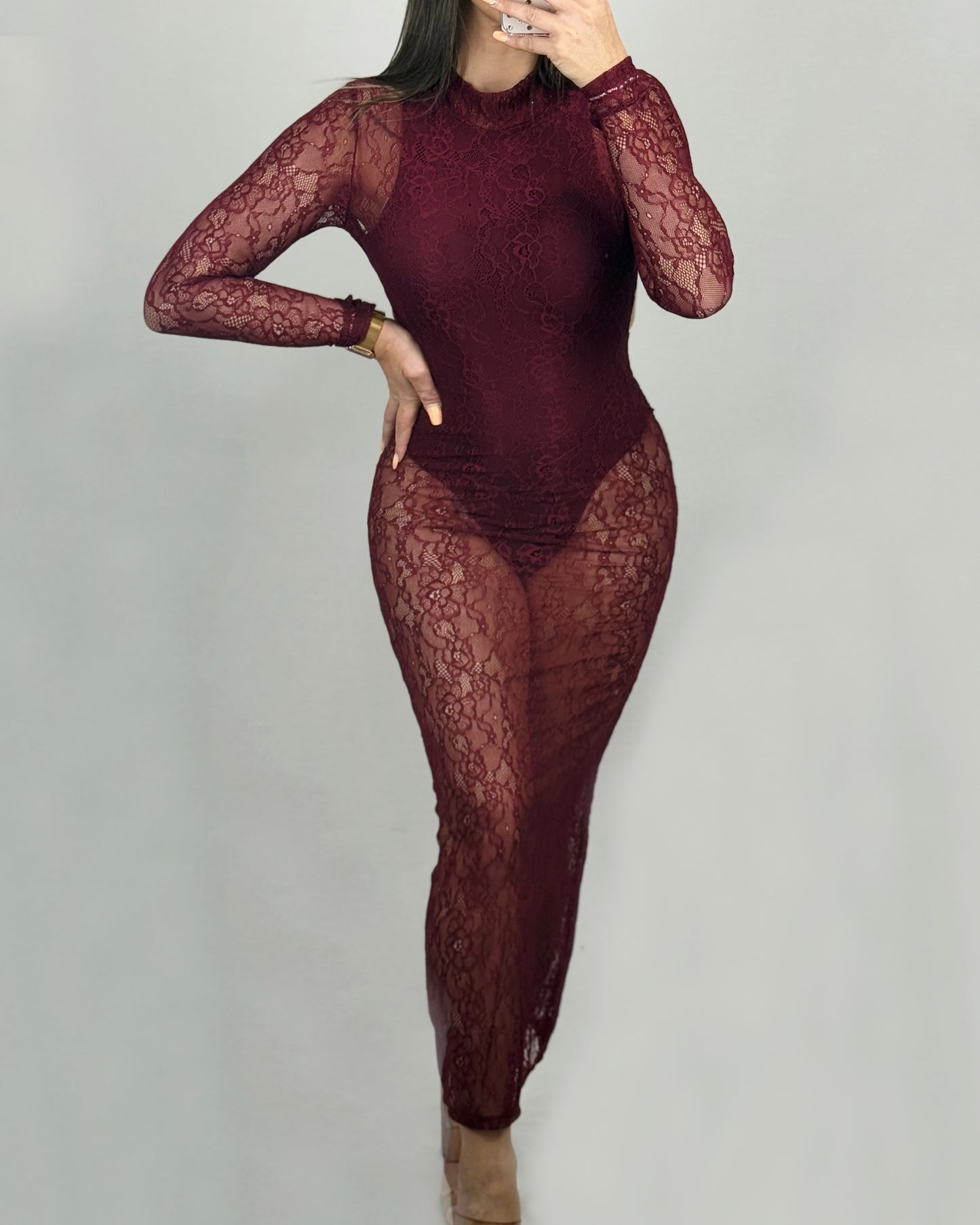 VESTIDO ENCAJE BURDEOS