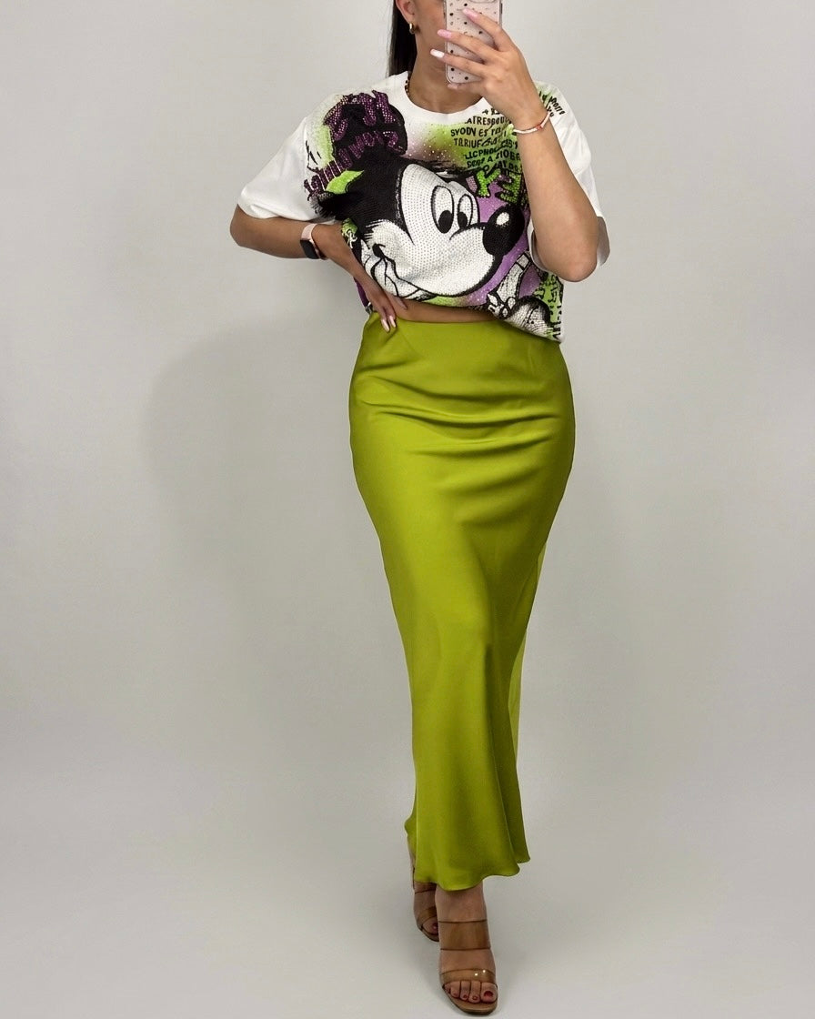 FALDA SATÉN VERDE