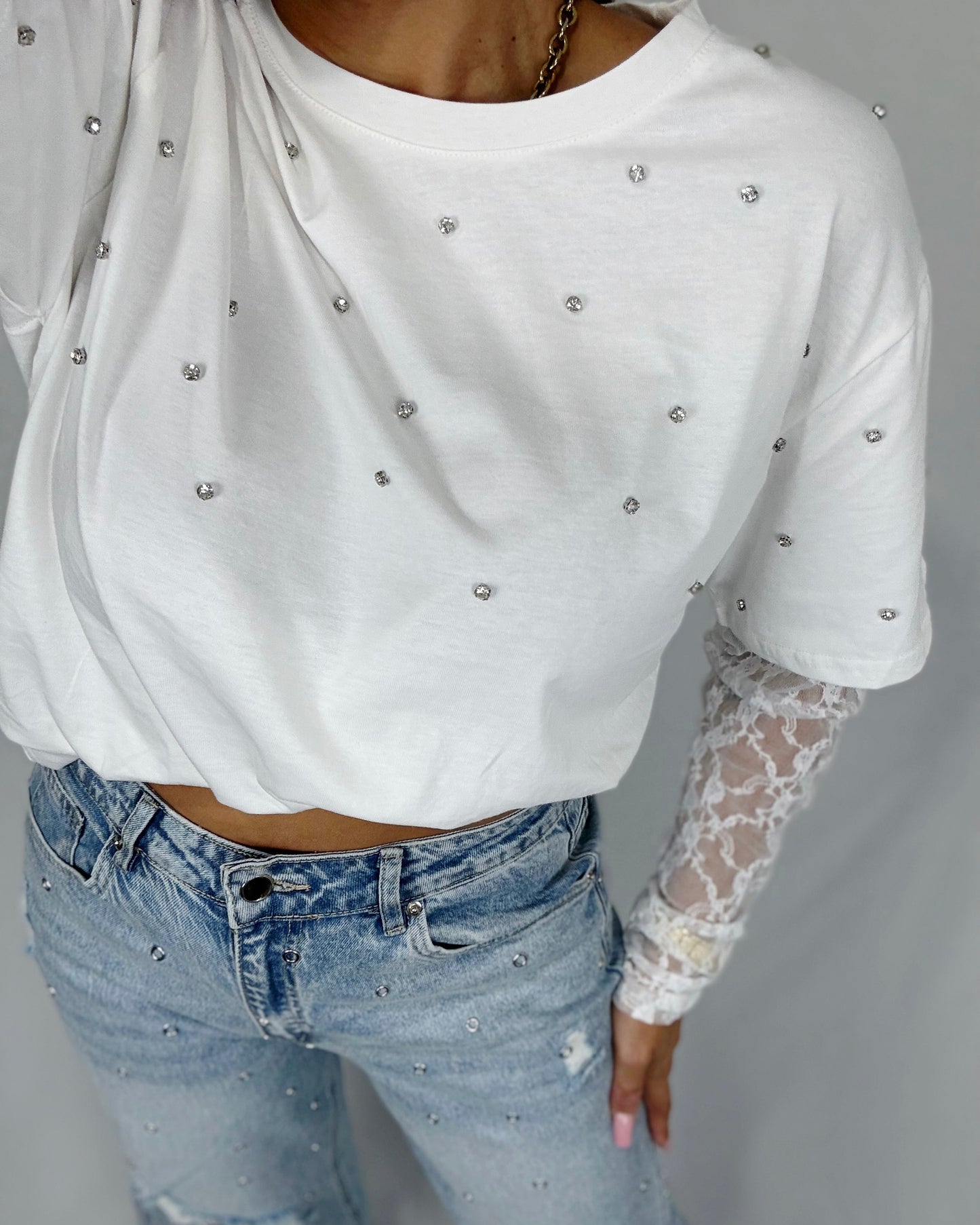 CAMISETA ENCAJE STRASS