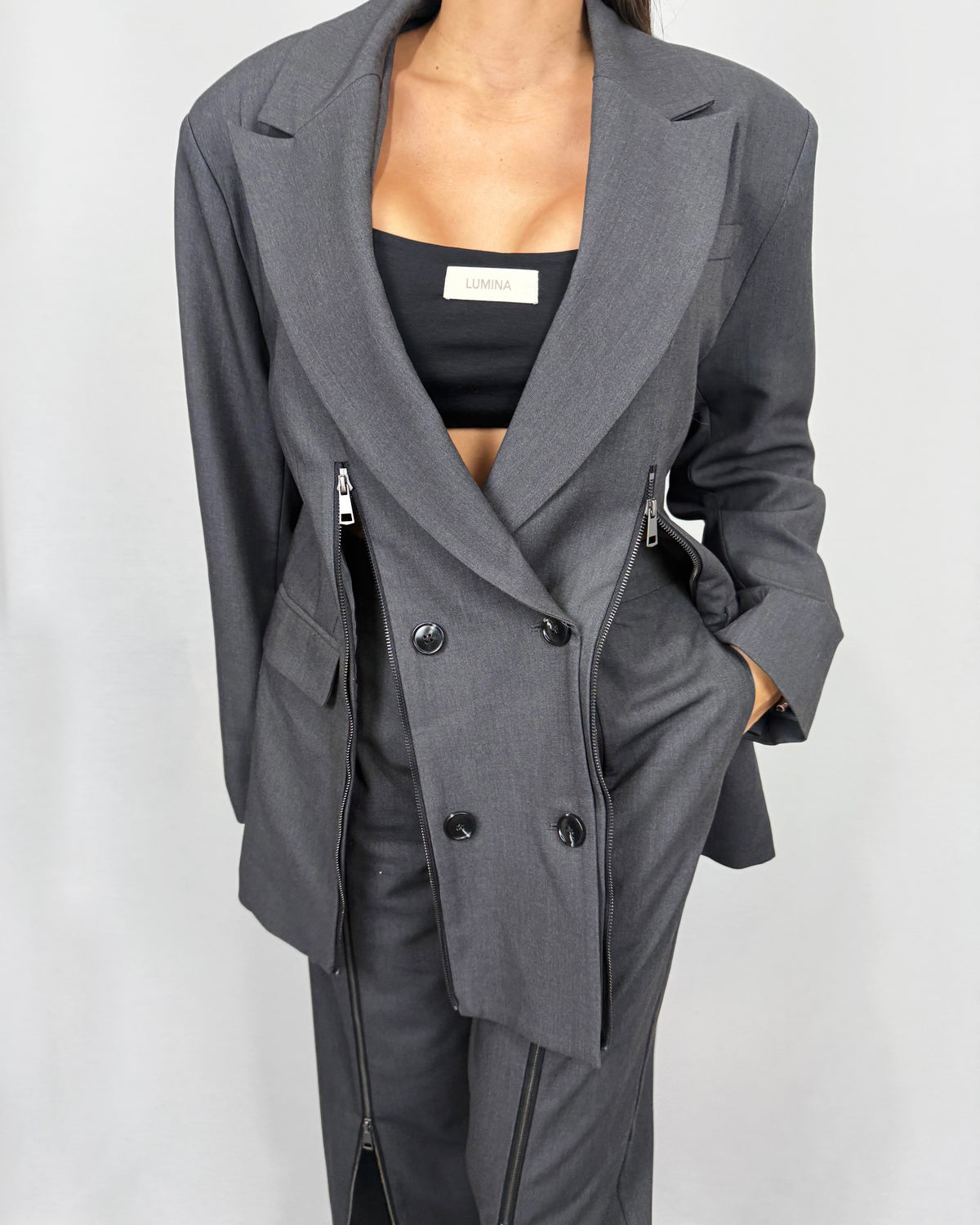 BLAZER CREMALLERAS LUMINA PLOMO