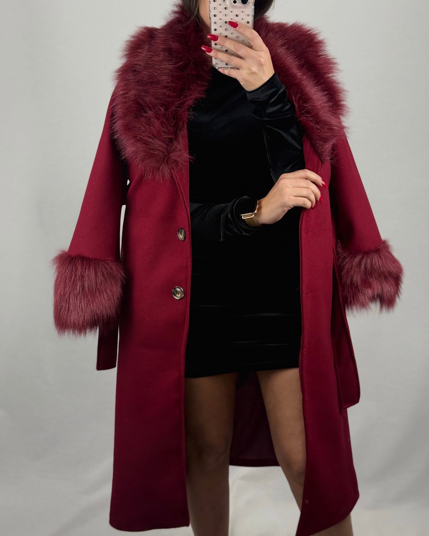 ABRIGO PAÑO PELO BURDEOS