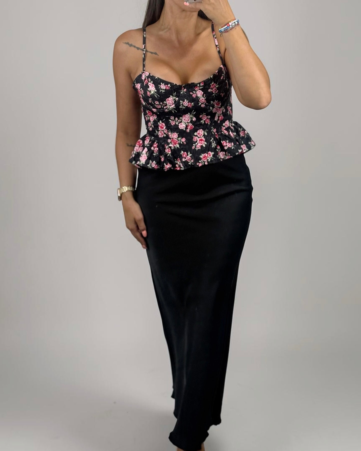 CORSET FLORES BLACK