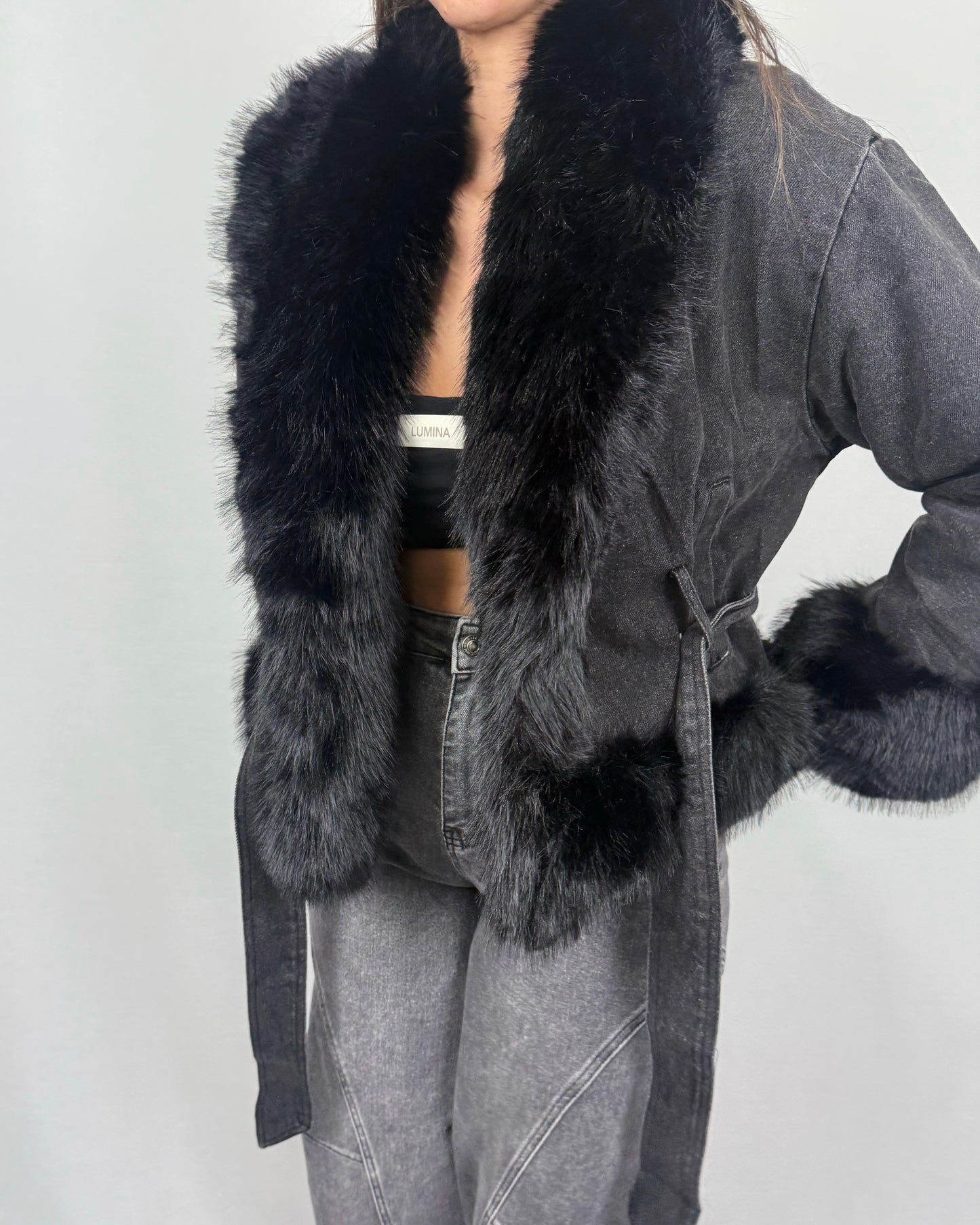 CHAQUETA DENIM OSCURA PELO