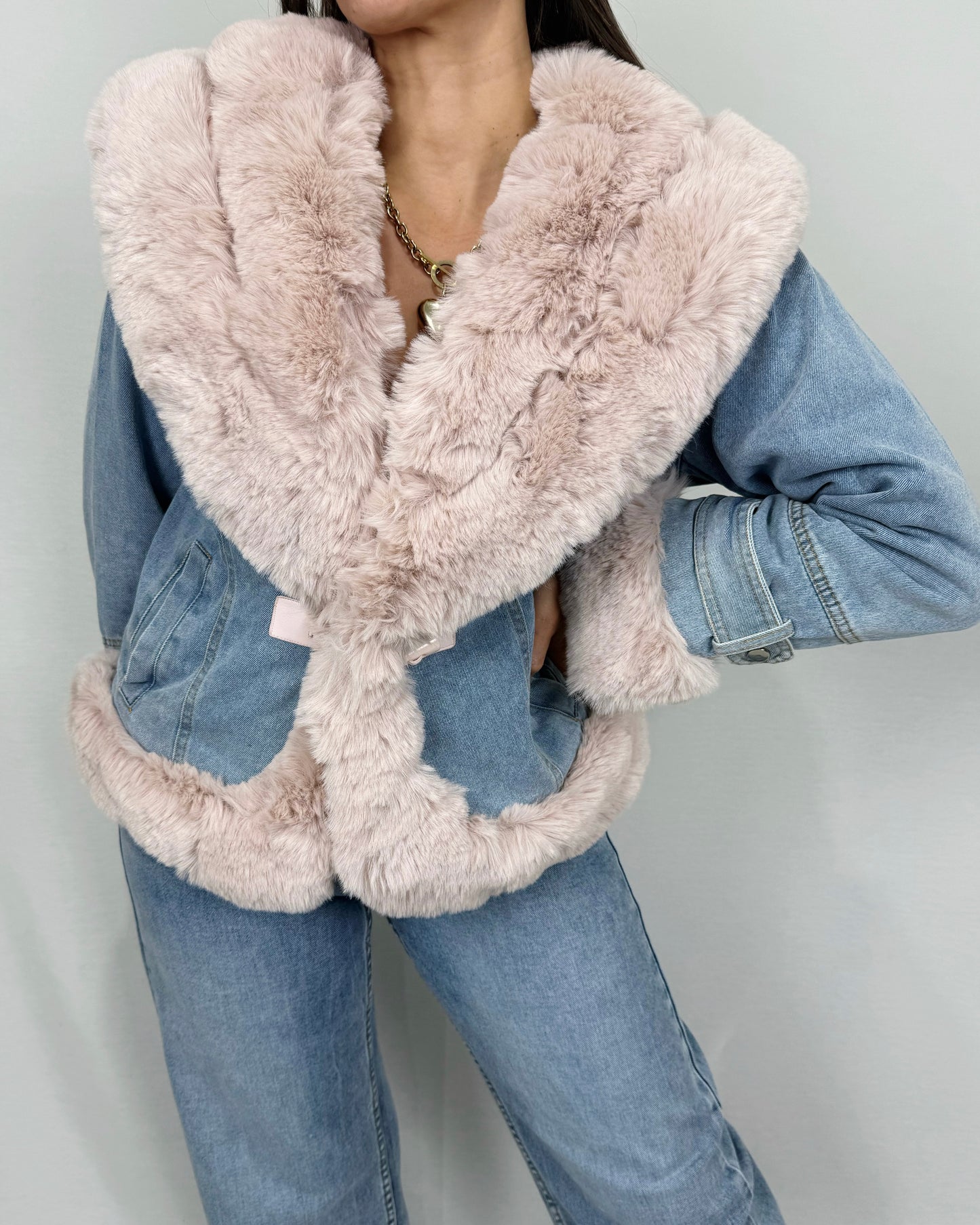 CHAQUETA DENIM PELO PINK
