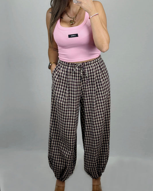 PANTALÓN VICHY BERENJENA
