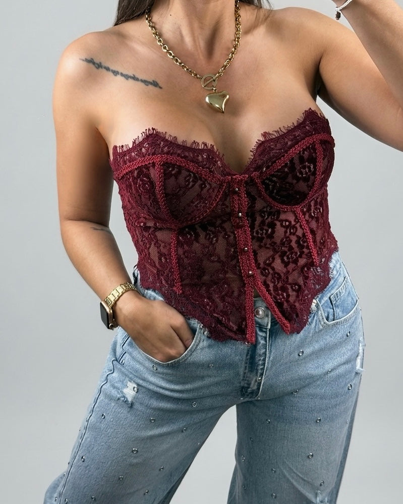 CORSET ENCAJE BURDEOS