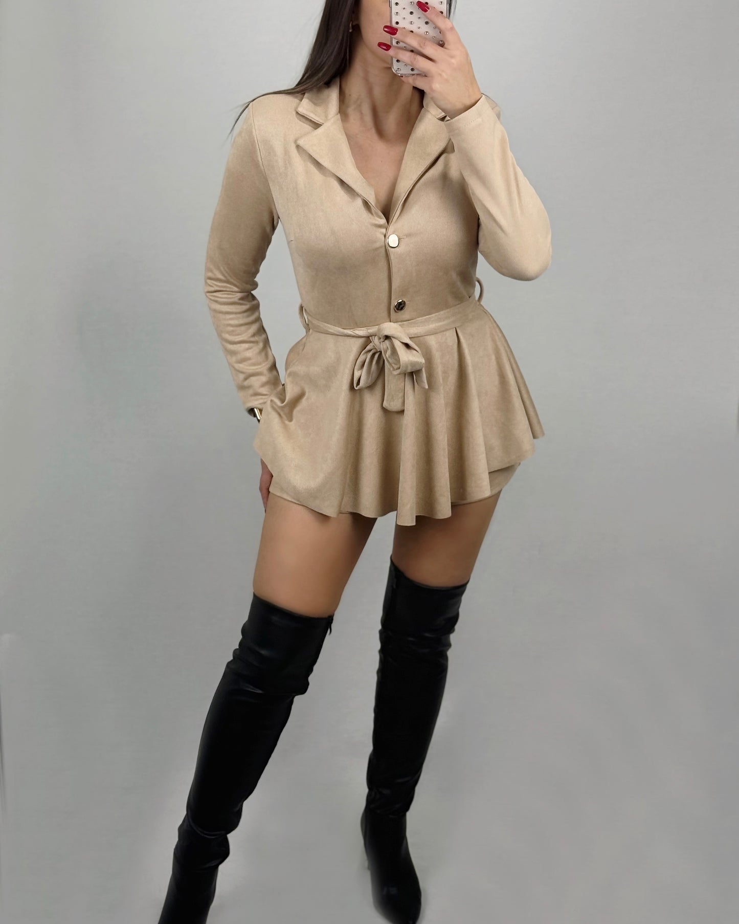 VESTIDO FALDA/PANTALÓN BEIGE ANTE