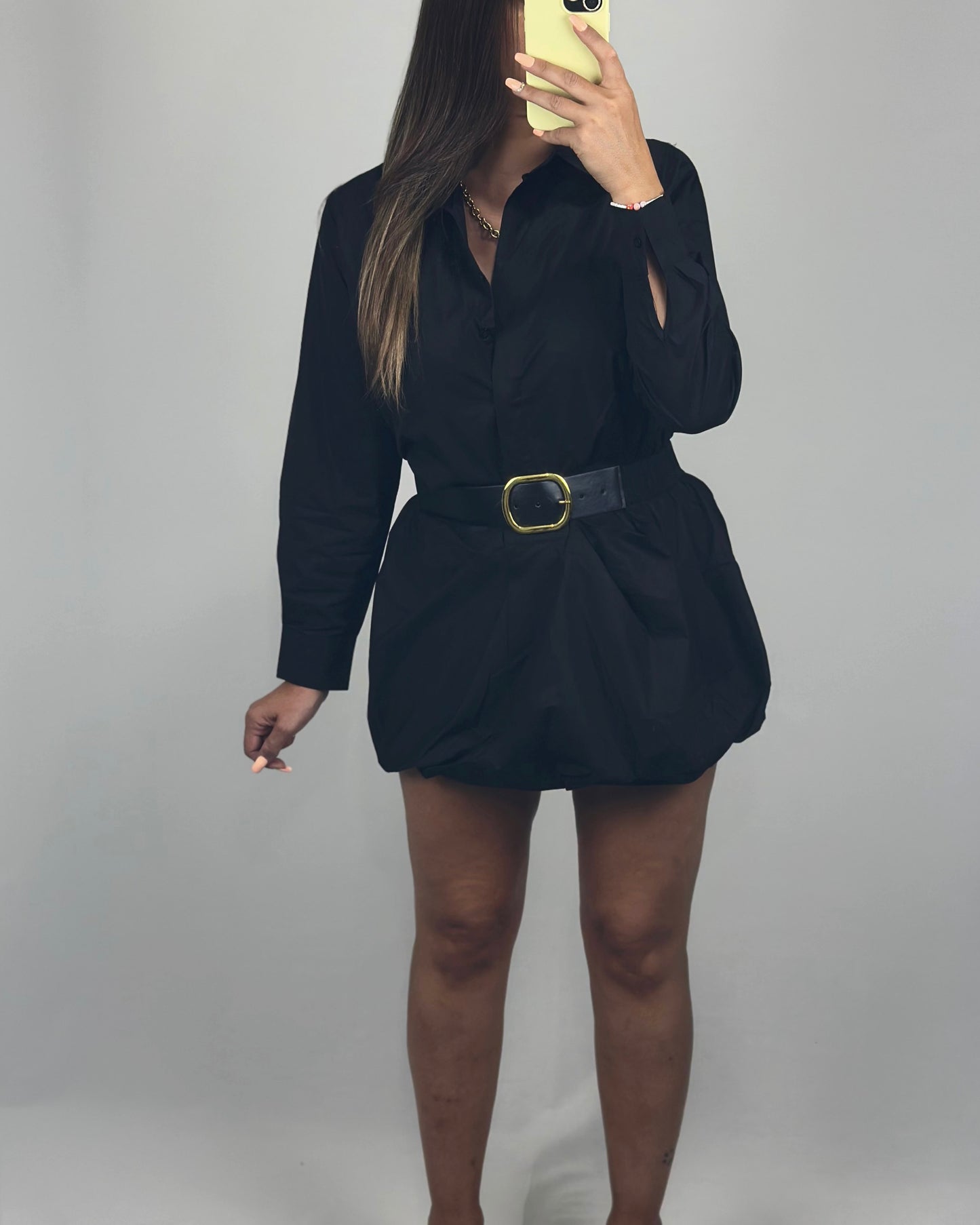 VESTIDO CAMISERO GLOBO NEGRO