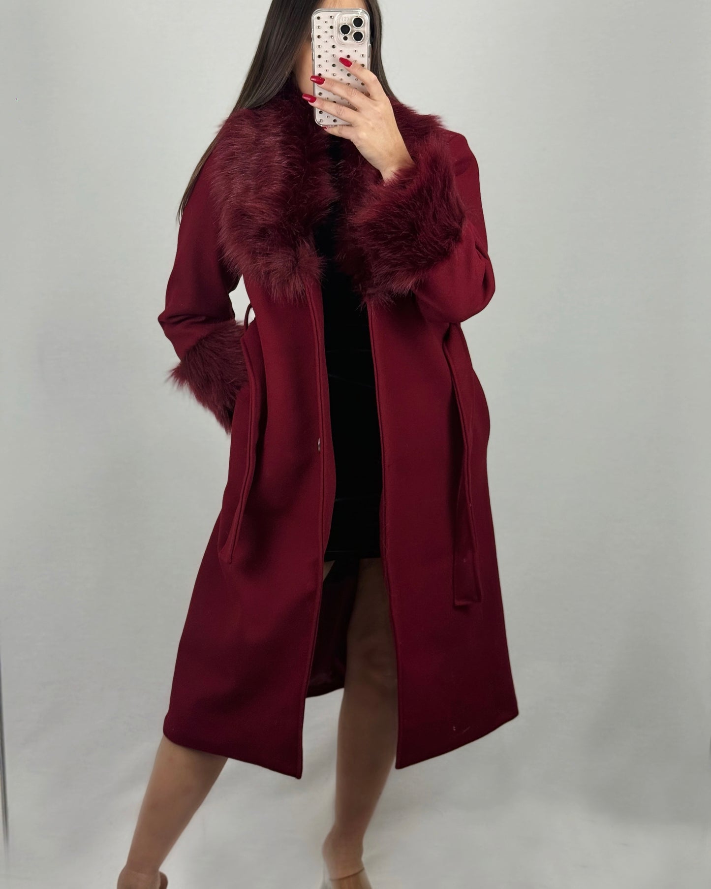 ABRIGO PAÑO PELO BURDEOS