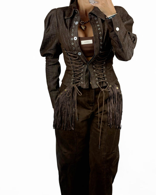 CHAQUETA DENIM CORSET BROWN