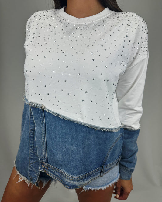 SUDADERA COMBI STRASS