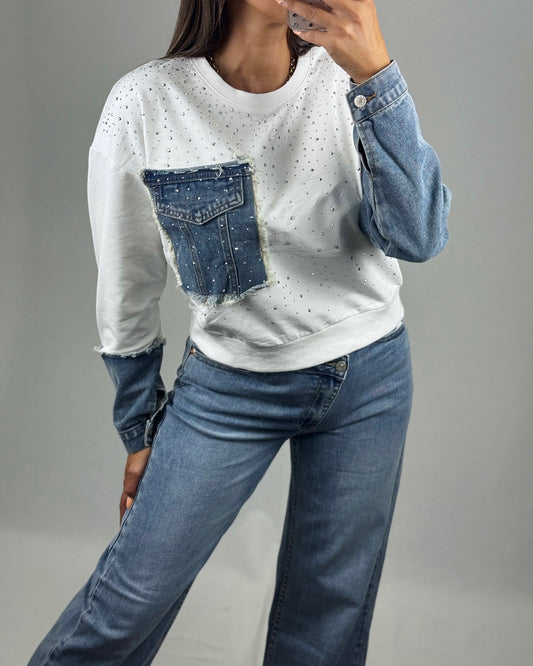 SUDADERA COMBI BLANCA