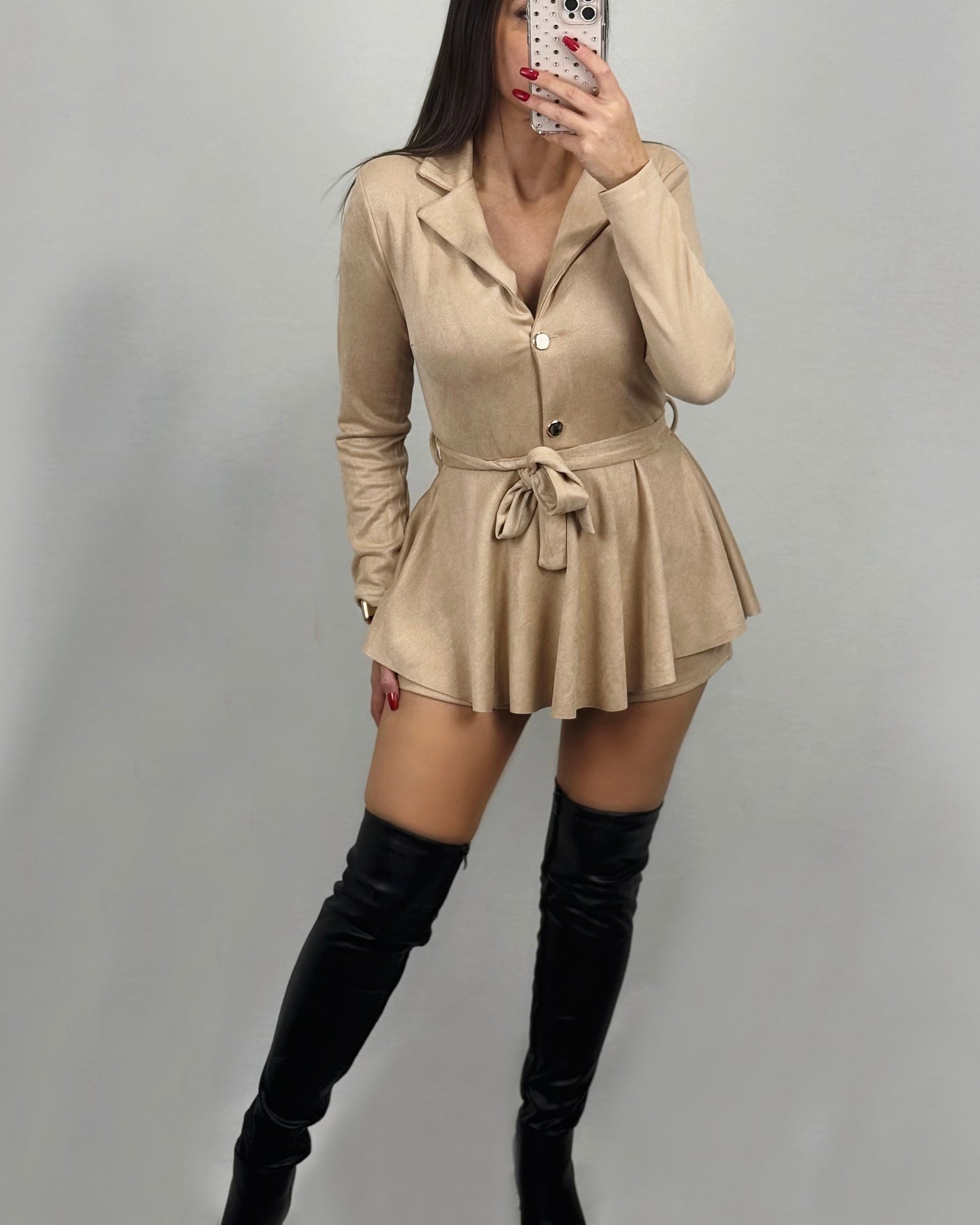 VESTIDO FALDA/PANTALÓN BEIGE ANTE