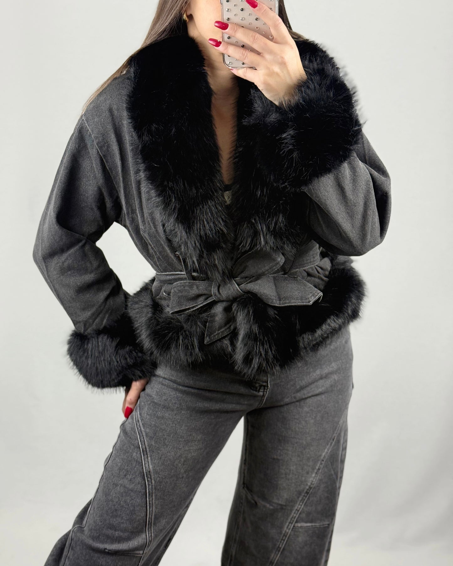 CHAQUETA DENIM OSCURA PELO