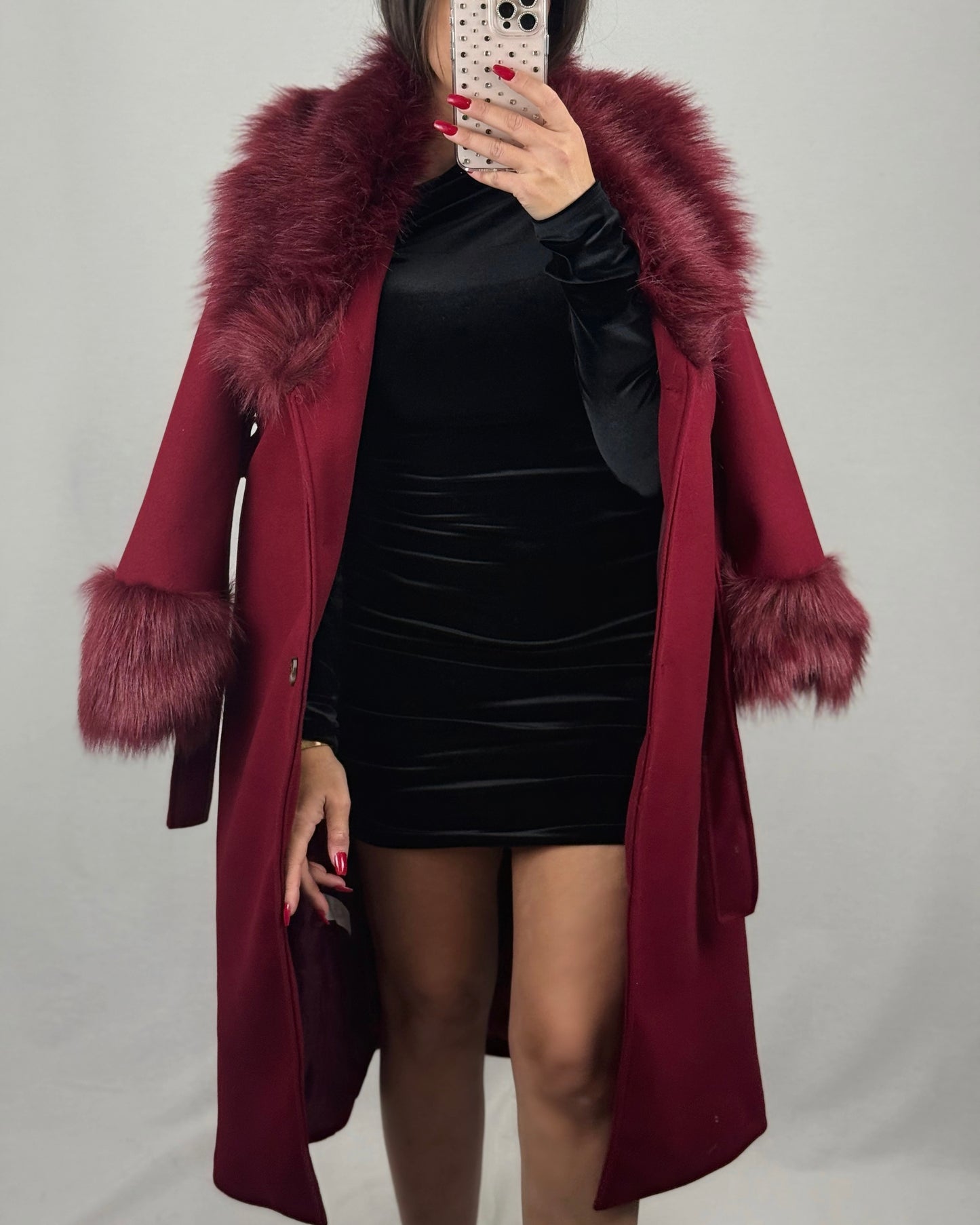 ABRIGO PAÑO PELO BURDEOS