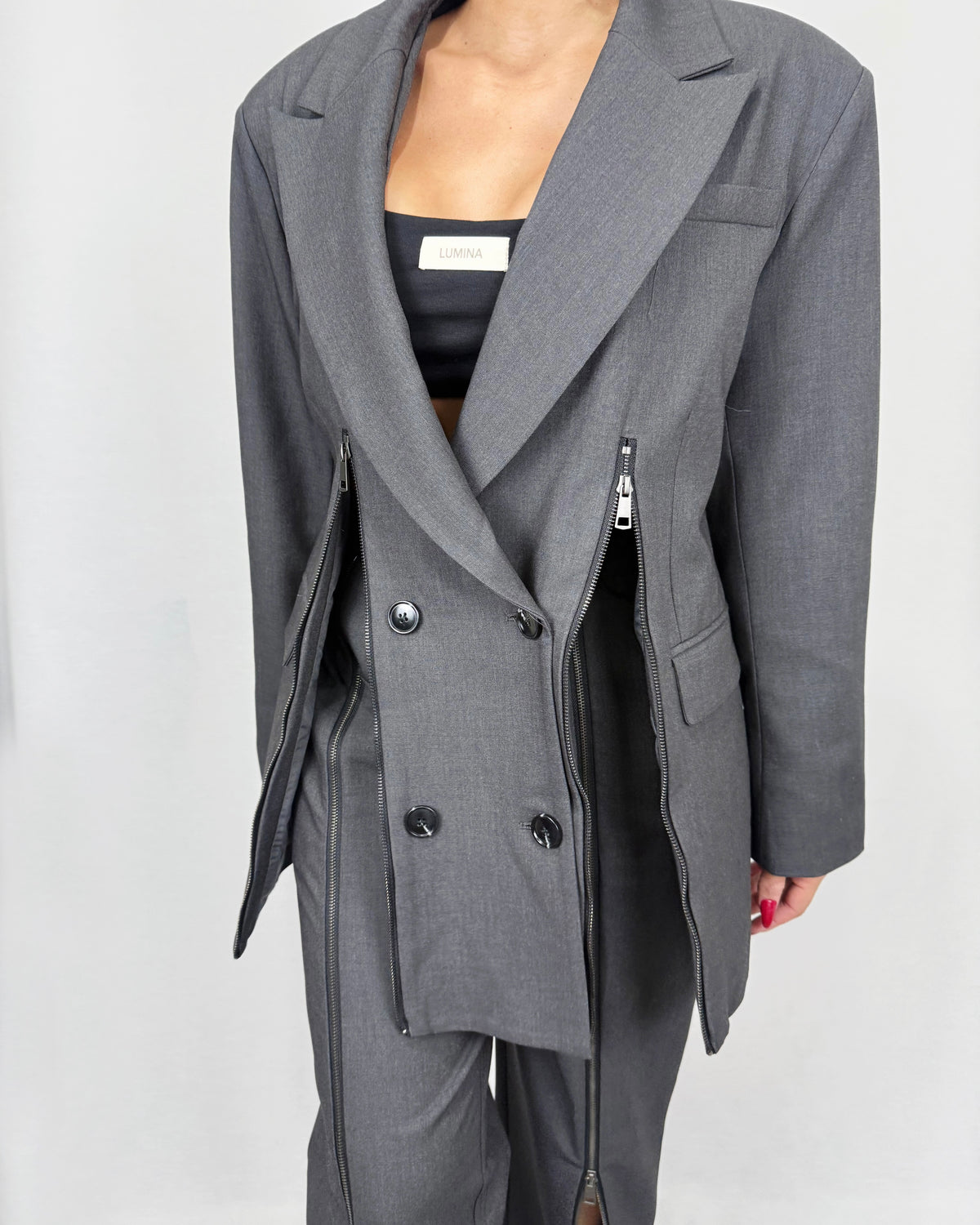BLAZER CREMALLERAS LUMINA PLOMO