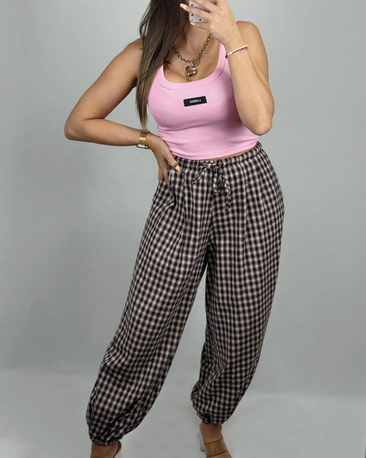 PANTALÓN VICHY BERENJENA