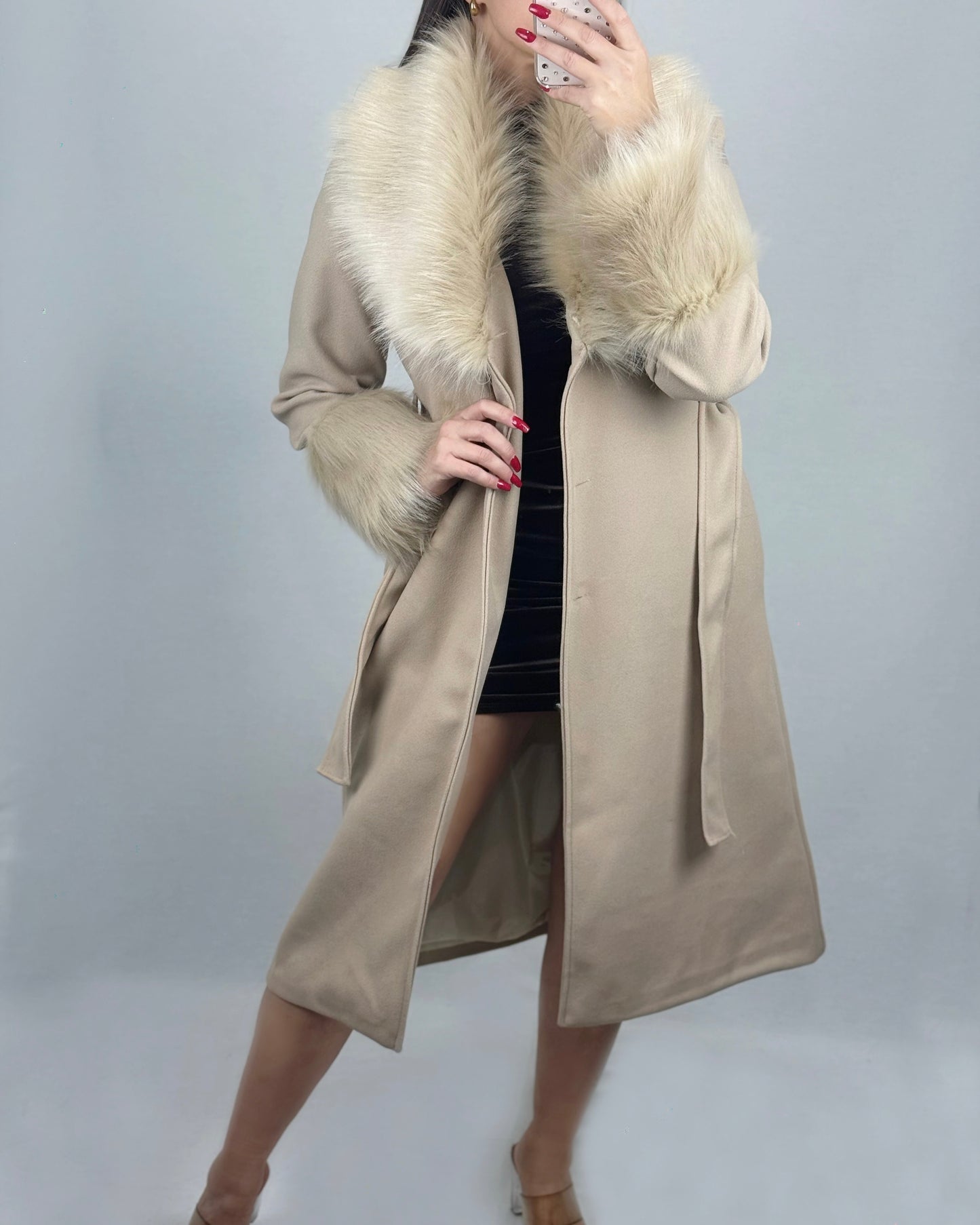 ABRIGO PAÑO PELO BEIGE