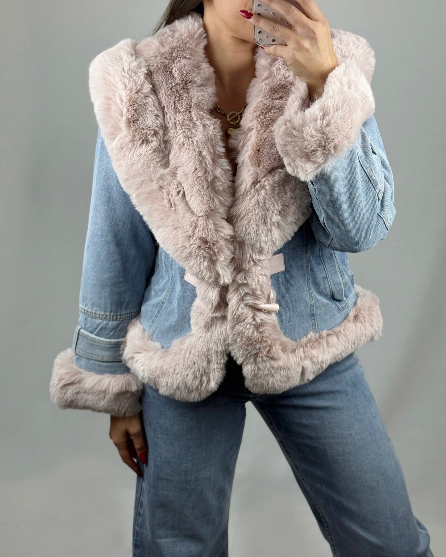 CHAQUETA DENIM PELO PINK