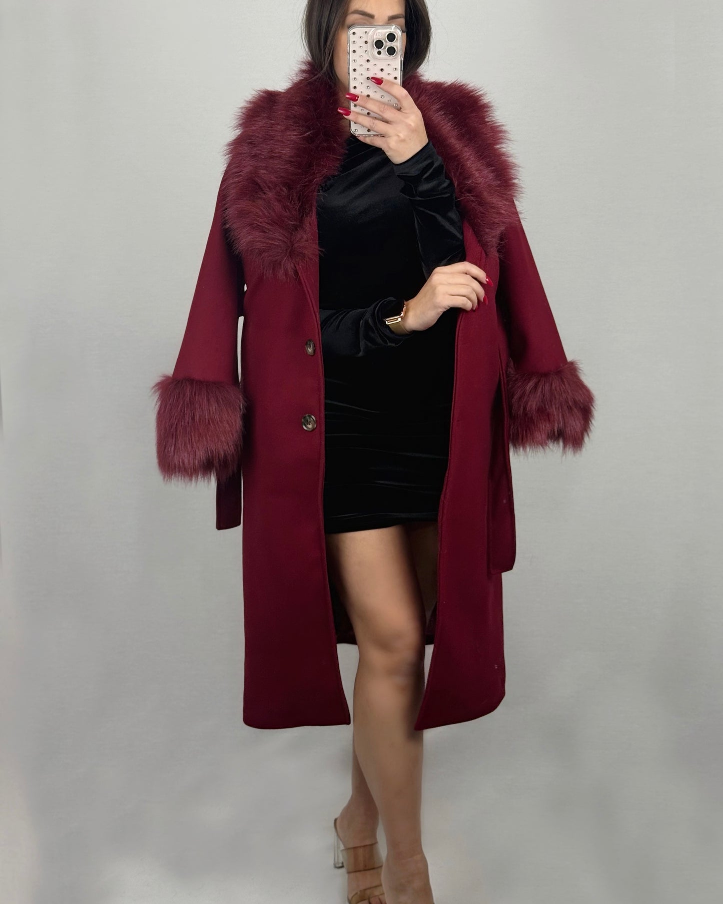 ABRIGO PAÑO PELO BURDEOS