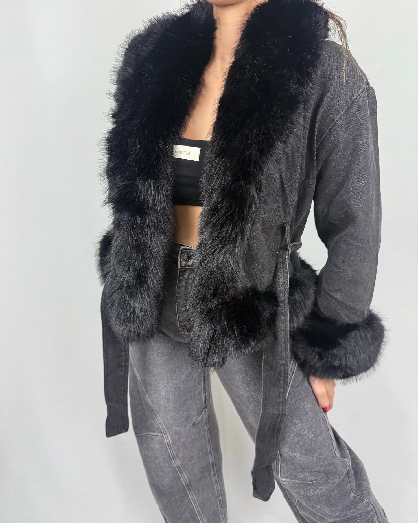 CHAQUETA DENIM OSCURA PELO