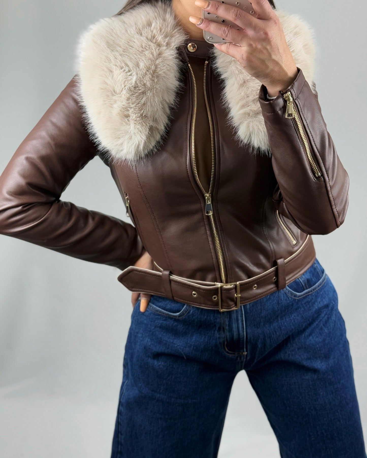 CHAQUETA POLIPIEL PELO CHOC